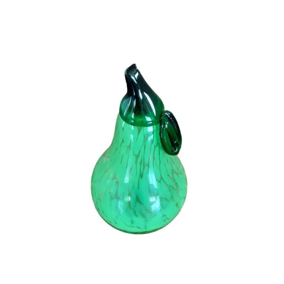 Vintage Hand Blown Murano Style Art Glass Green Pear Paper Weight - Picture 2 of 4